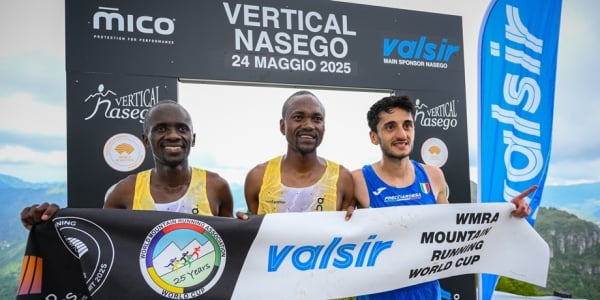Il podio maschile: da sinistra Philemon Kiriago, Richard Atuya, Andrea Elia