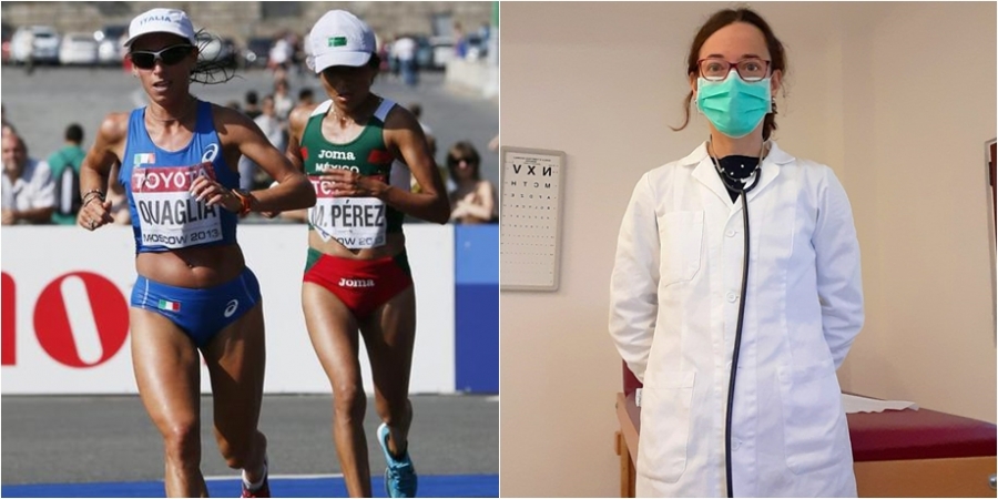 Emma Quaglia in azione ai mondiali di Mosca 2013 e nel suo studio medico