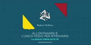 La parte conclusiva del video dove lo stemma siciliano si scinde in più parti per rimarcare come sia importante mantenere il distanziamento sociale